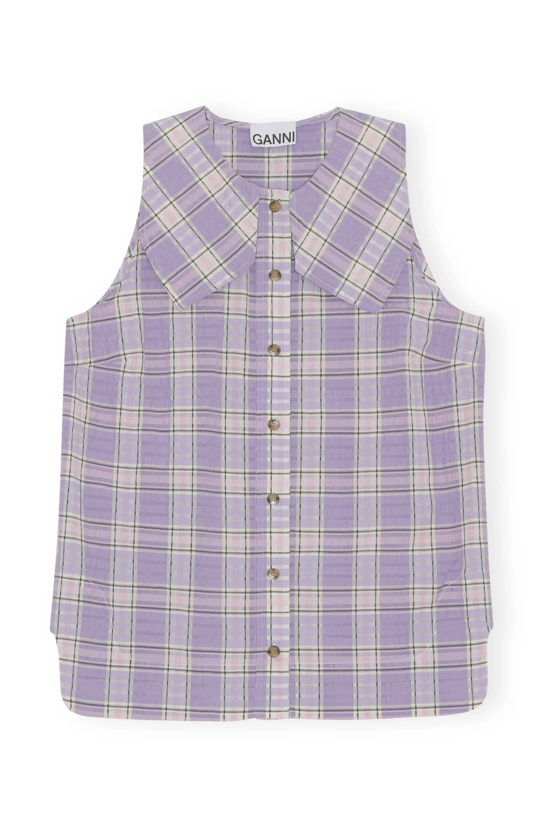 Seersucker Check Sleeveless Shirt - Check Persian Violet