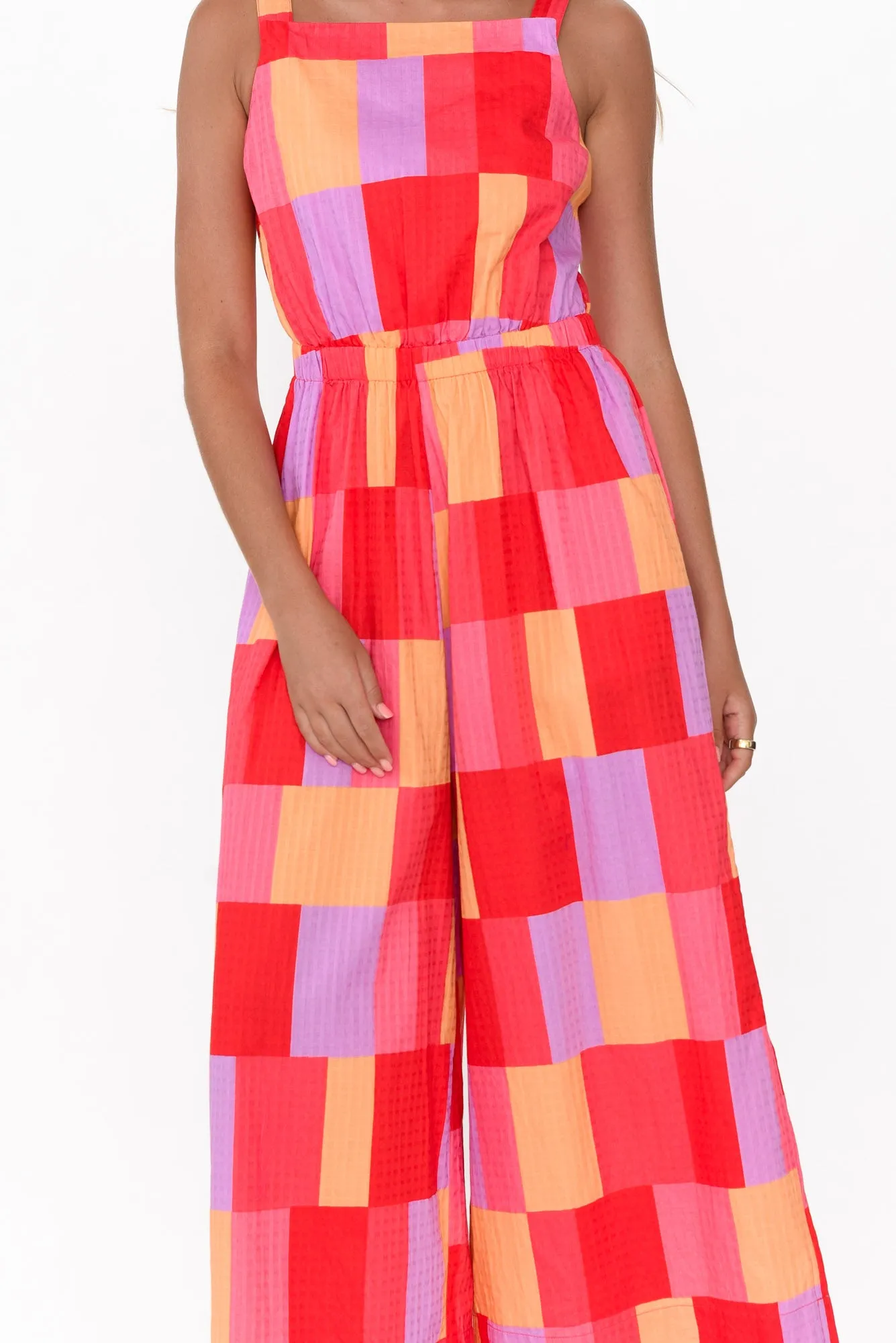 Soleil Sunset Check Cotton Jumpsuit