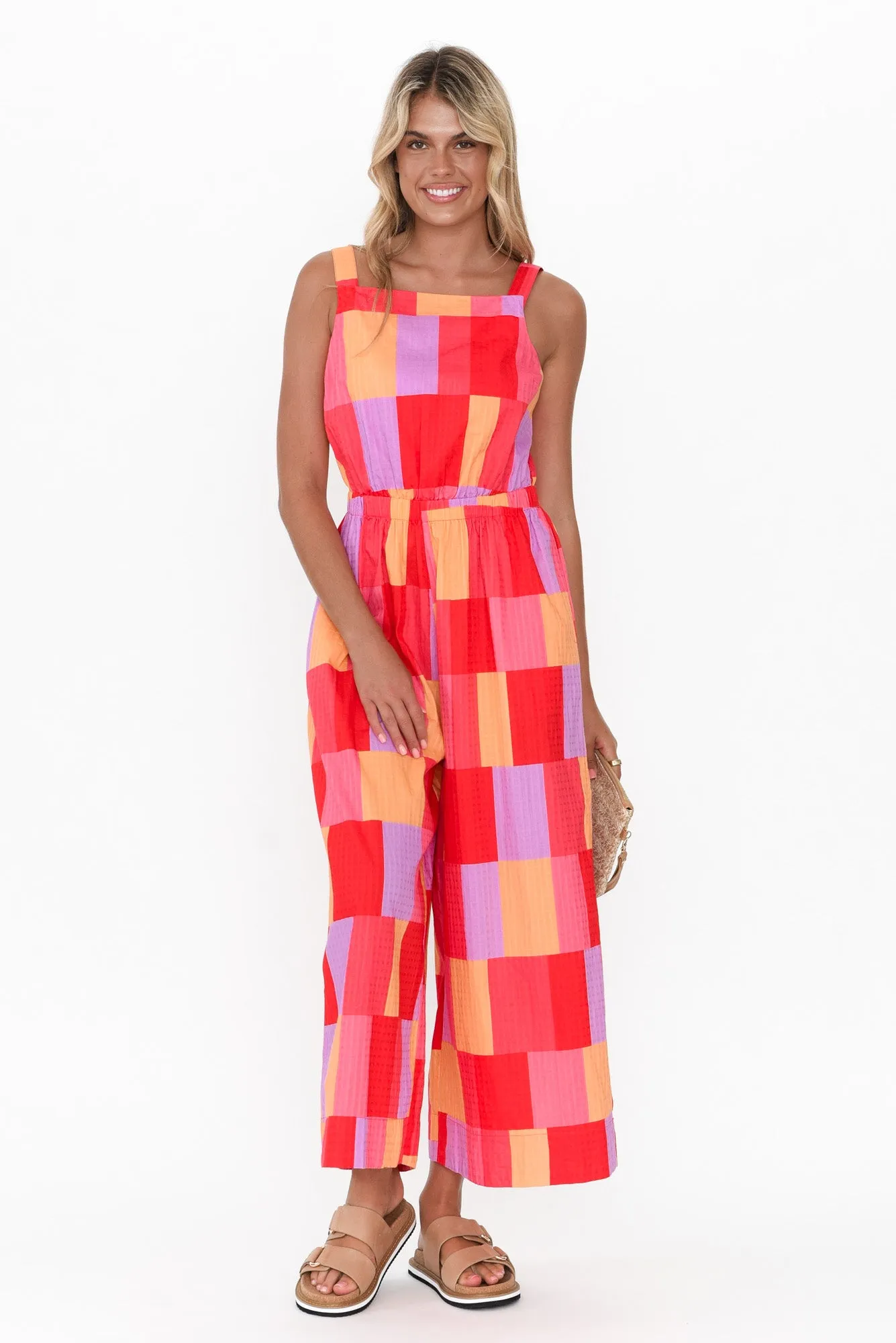 Soleil Sunset Check Cotton Jumpsuit