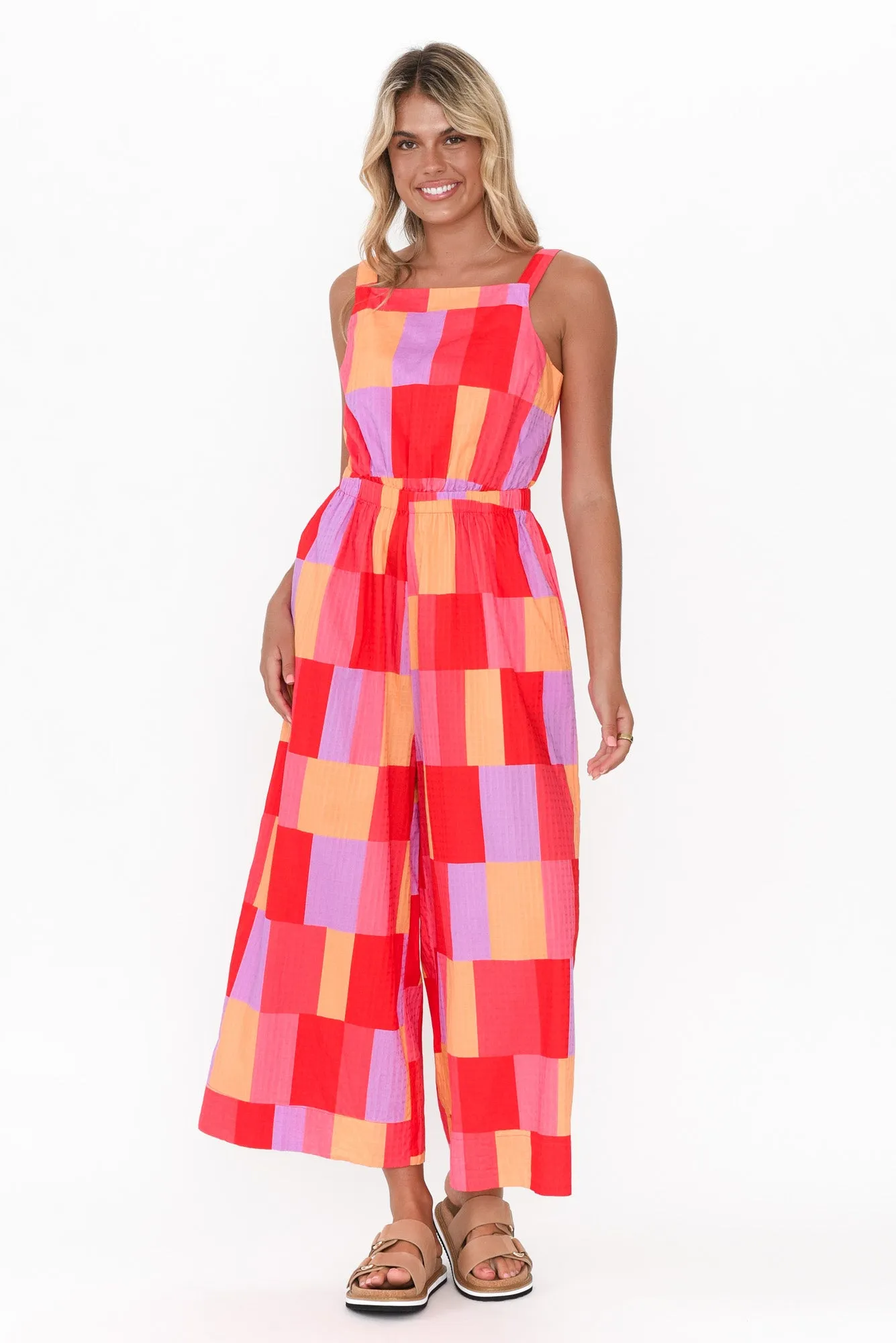 Soleil Sunset Check Cotton Jumpsuit