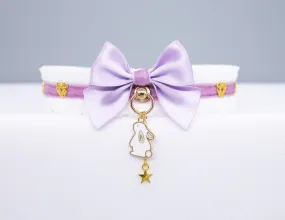 White, Purple Velvet and Gold Bunny Pet Play Collar