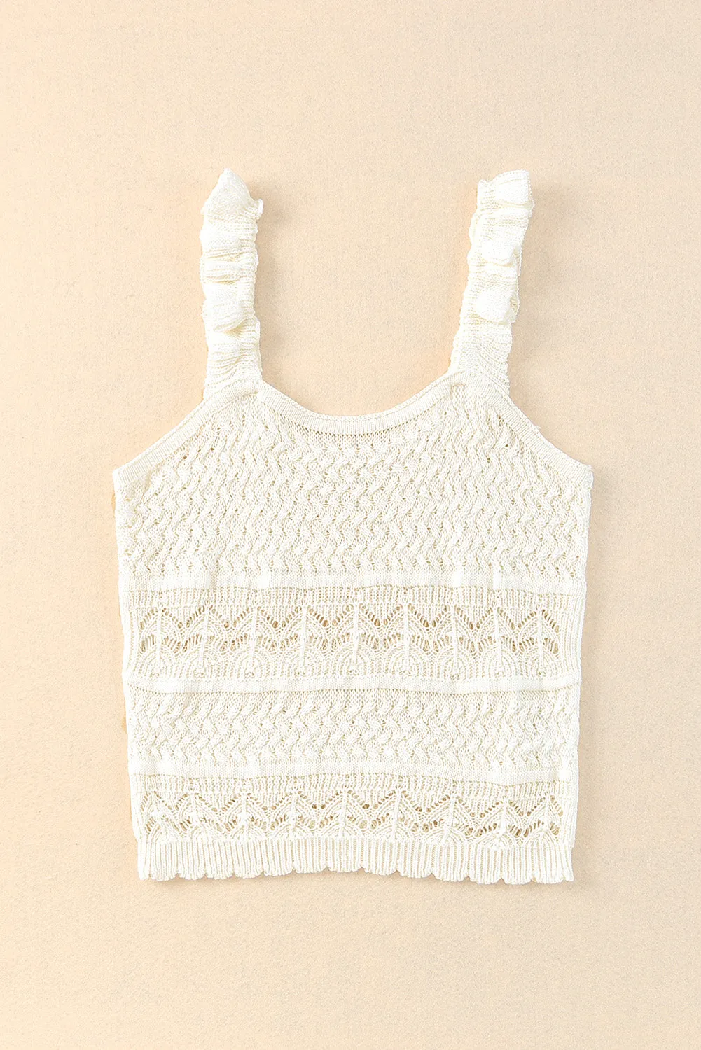 White Ruffle Straps Crochet Knit Tank Top