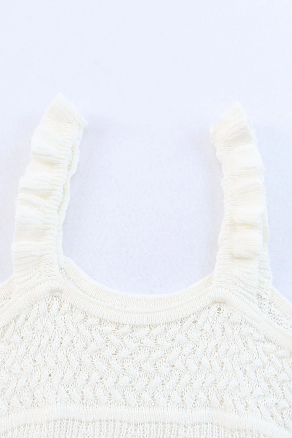 White Ruffle Straps Crochet Knit Tank Top