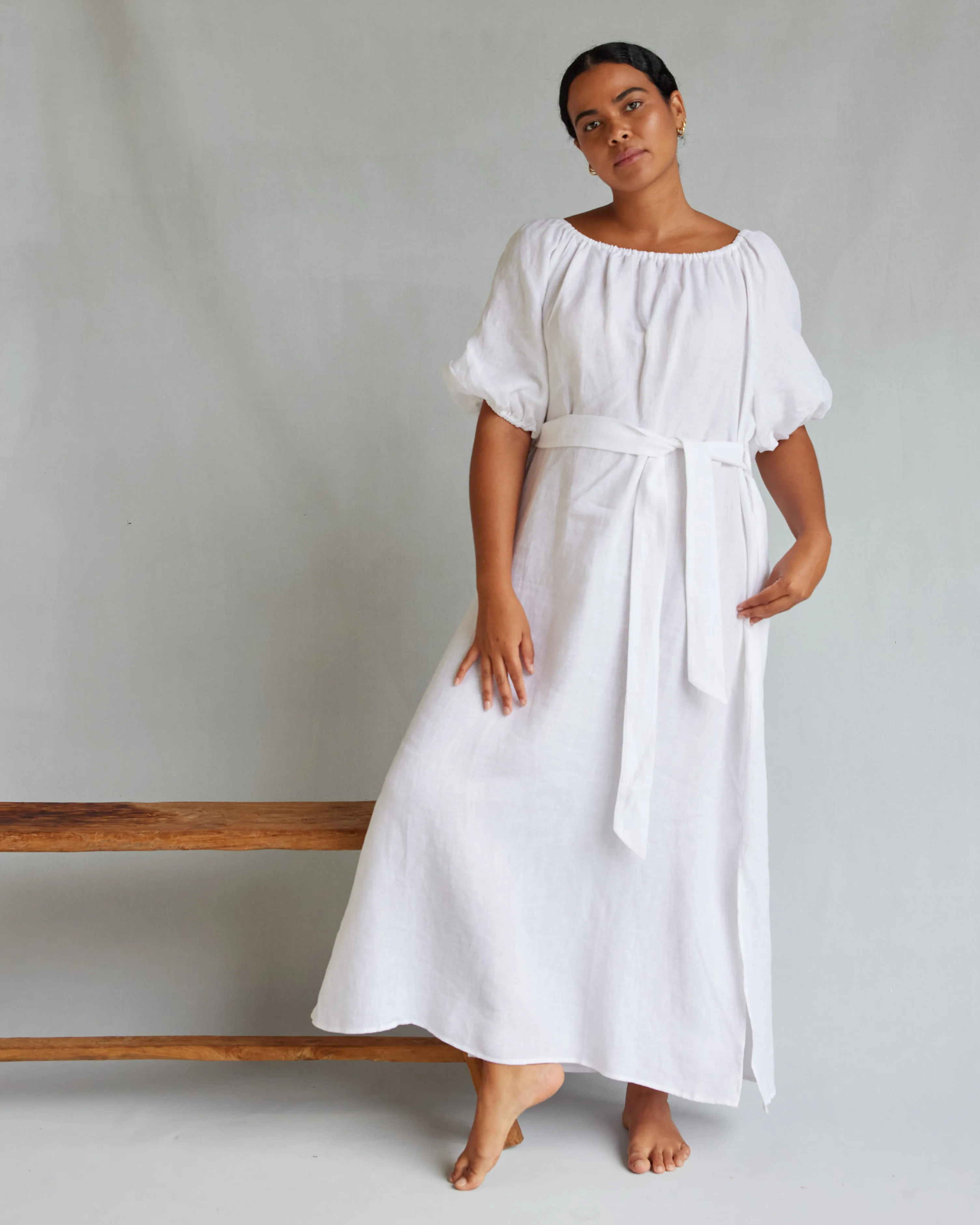 Wren Linen Maxi Dress - White