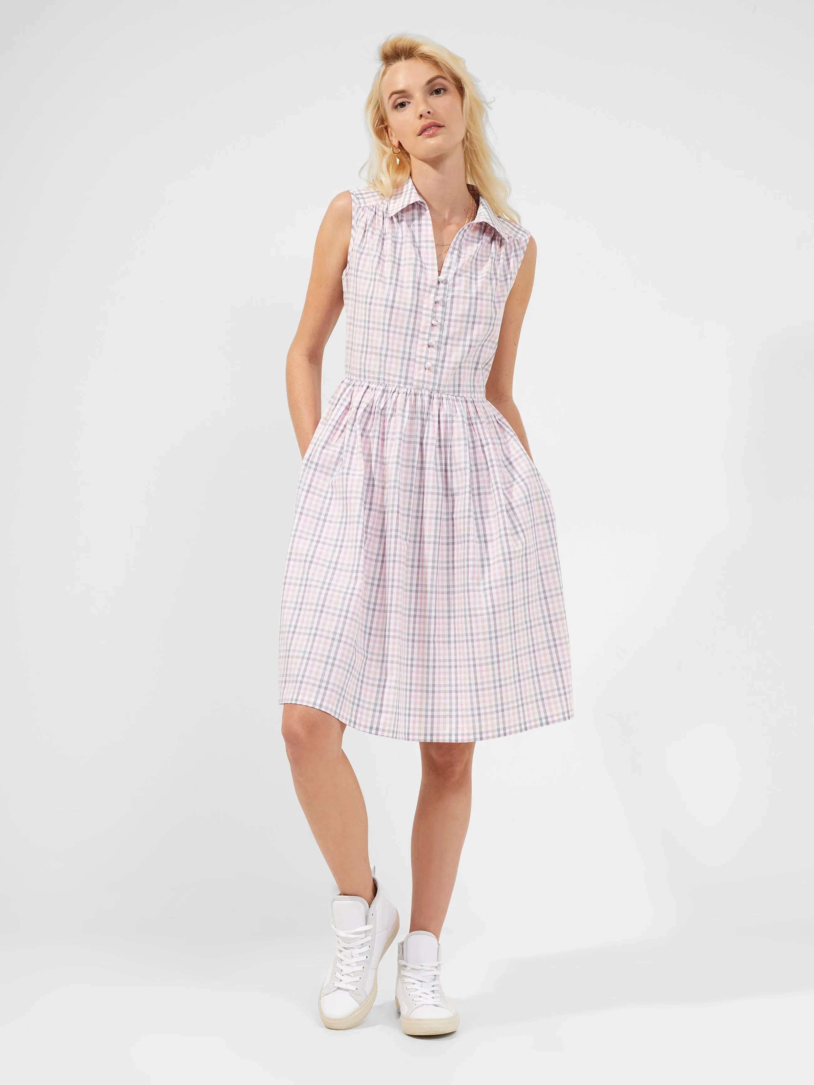 Yaki Organic Check Sleeveless Shirt Dress