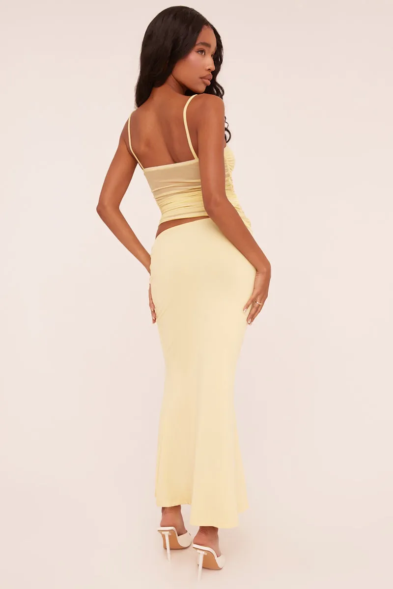 Yellow Ruched Mesh Top & Maxi Skirt Co-ord Set - Timberly