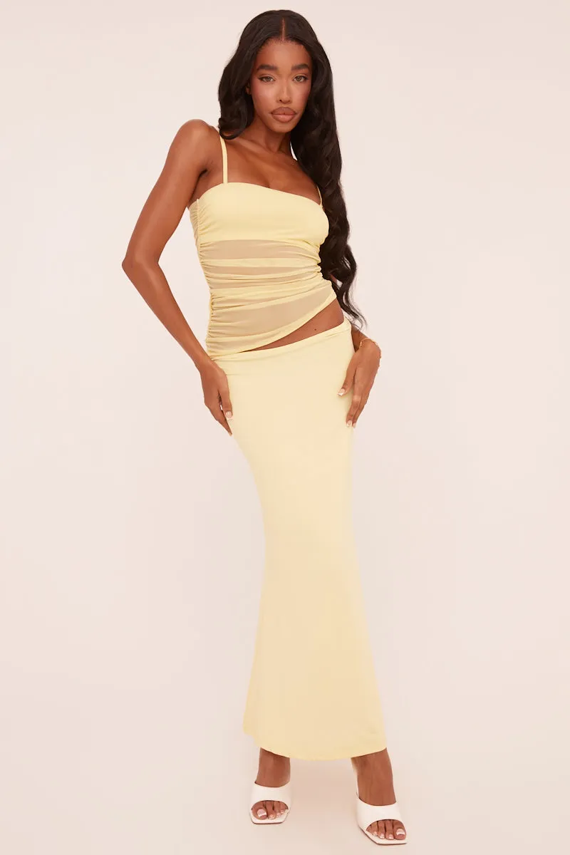 Yellow Ruched Mesh Top & Maxi Skirt Co-ord Set - Timberly