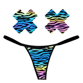 Zombie Zebra Rainbow Reflective Pastie and Pantie Lingerie Set